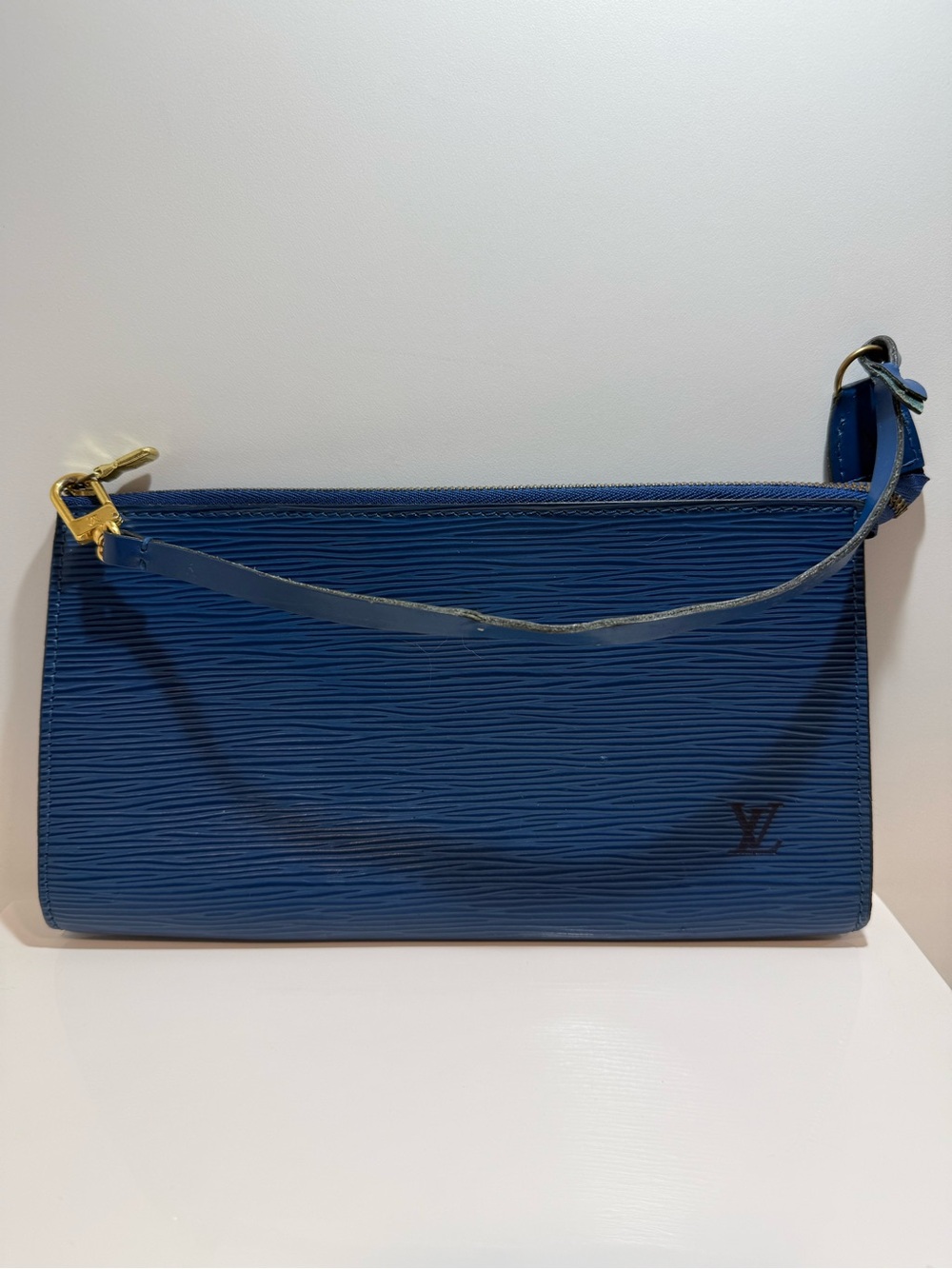 Louis Vuitton Blue Epi Wristlet Clutch with Gold Hardware